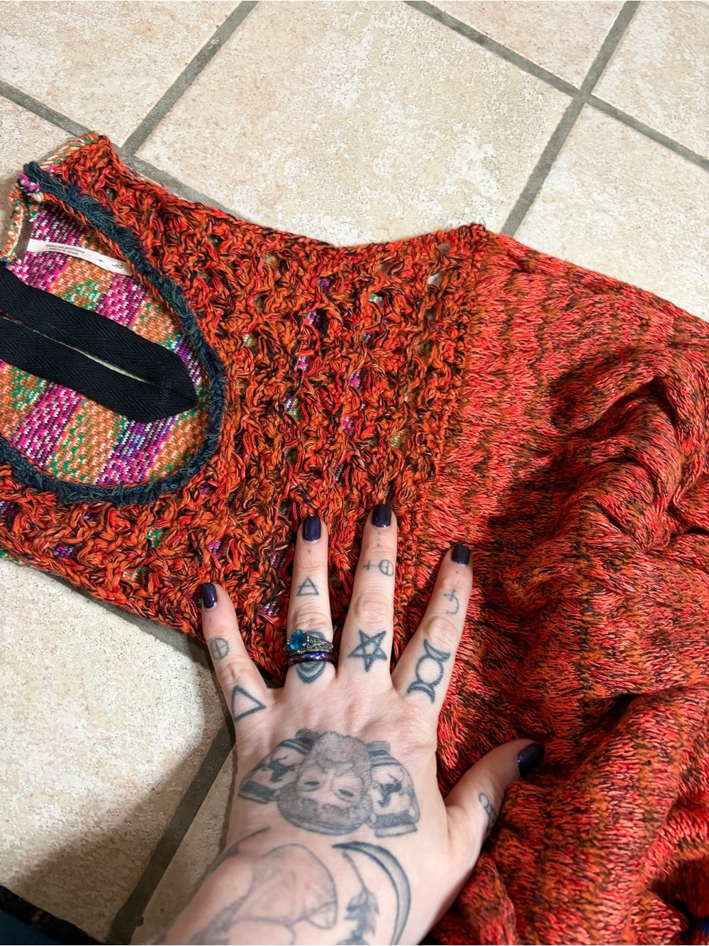 NWT Free People Knit Crochet Southwest Mini Dress Boho (Multicolor) Size Large - Picture 5 of 11